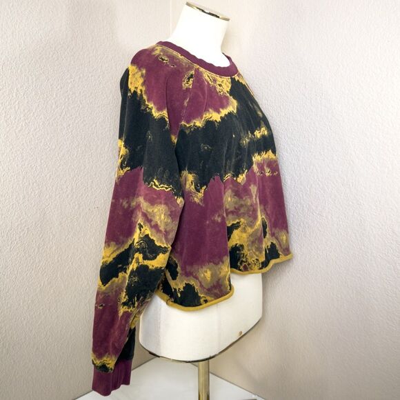 JoyLab Burgundy Yellow Black Acid Mineral Wash Activewear Cropped Sweatshirt XL - Picture 2 of 7